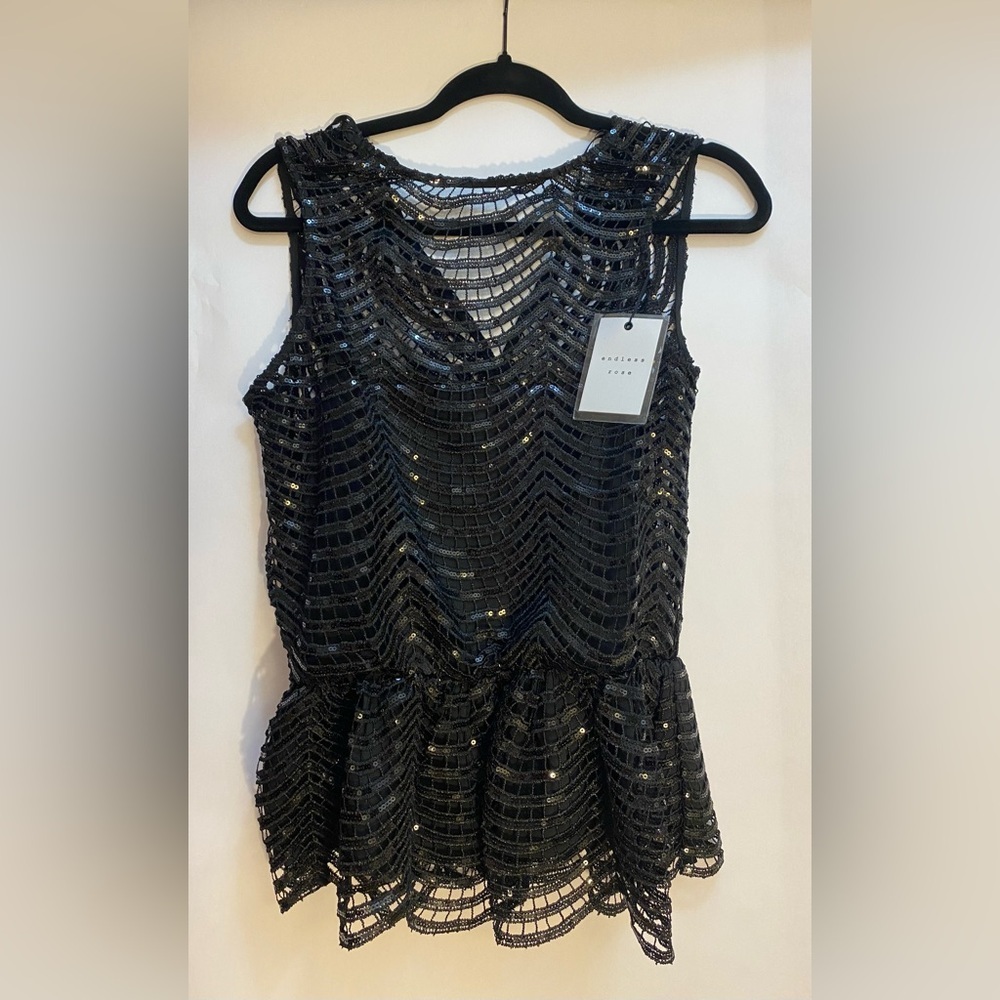 Endless Rose Sequin Lined Top Black Size Small NWT